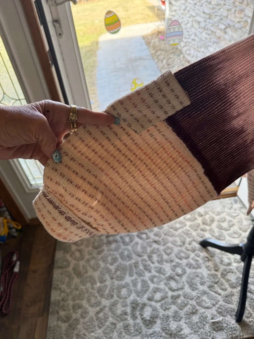 POL WILD BERRY/FLORAL  Cream Tie-Dye Patchwork button down long sleeve top - Picture 11 of 12